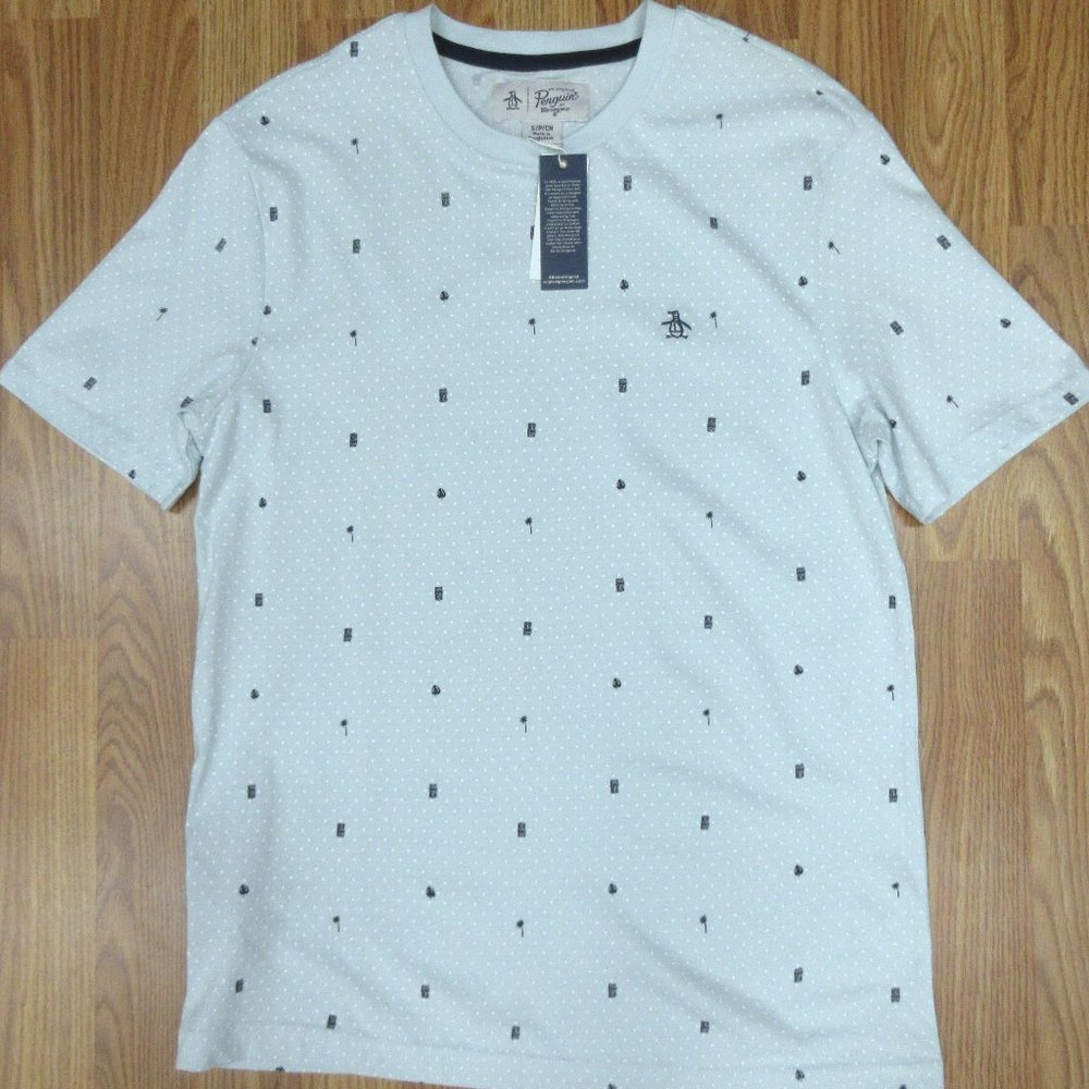 NEW! PENGUIN COTTON T-SHIRT BLUE & WHITE Sz SMALL, S